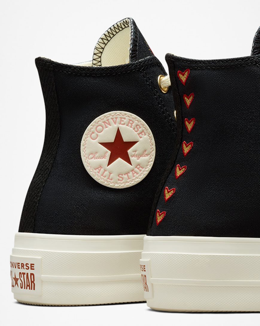 Zapatos Plataforma Converse Chuck Taylor All Star Lift Hearts Altas Mujer Negras Rojas Oscuro | PE 4L078P